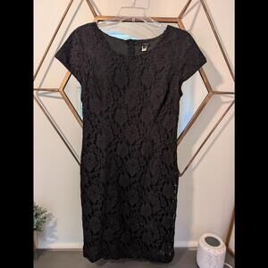 J. Crew Black Lace Short Sleeve Dress, Knee Length, Size 14